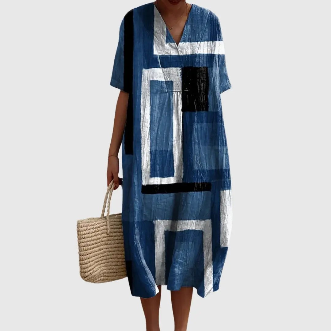 Elodie | Modern Grid Print Midi Dress - Benjamin New York