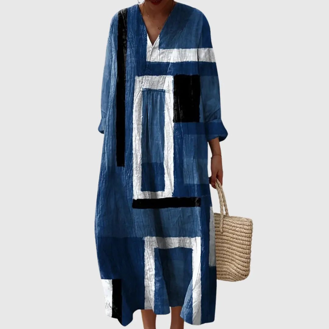 Brielle | Modern Indigo Abstract Midi Dress - Benjamin New York