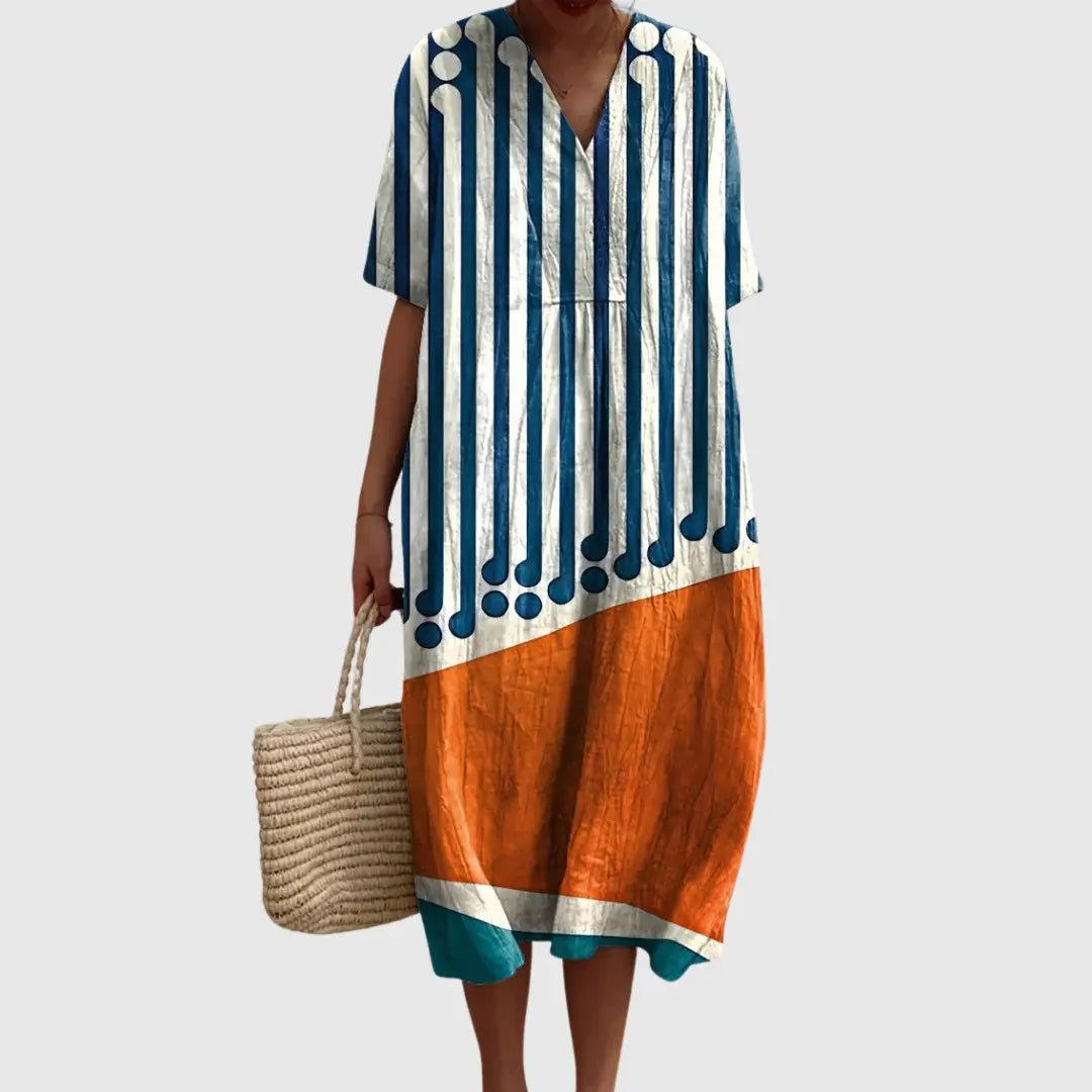 Ayla | Retro Rhythm Colorblock Midi Dress - Benjamin New York