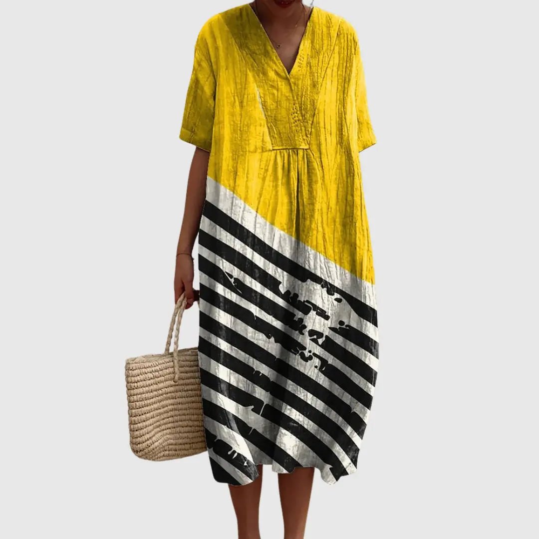 Daisy | Bold Stripe & Sunshine Midi Dress - Benjamin New York