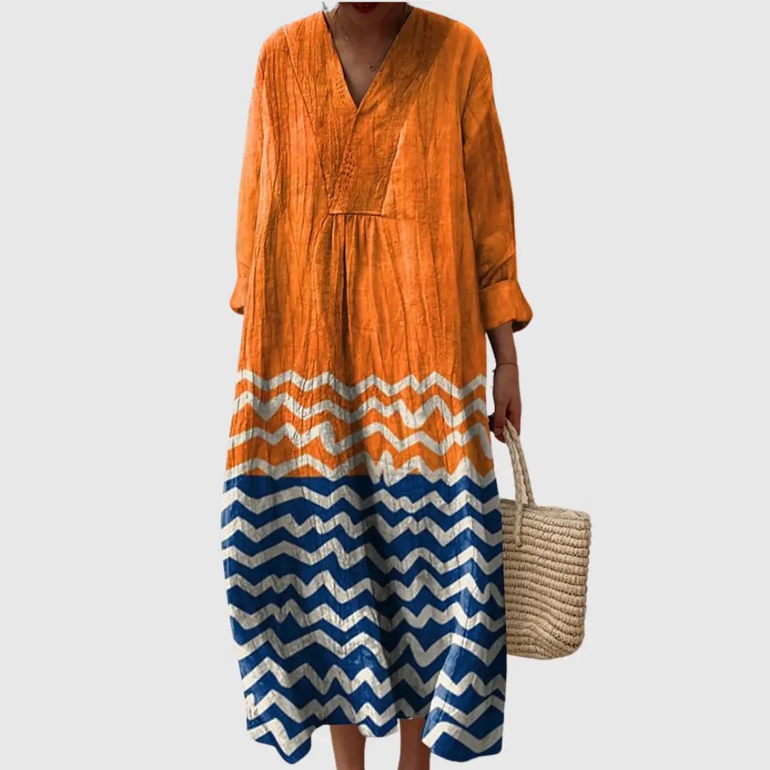 Leila | Sunset Wave Long Sleeve Midi Dress - Benjamin New York