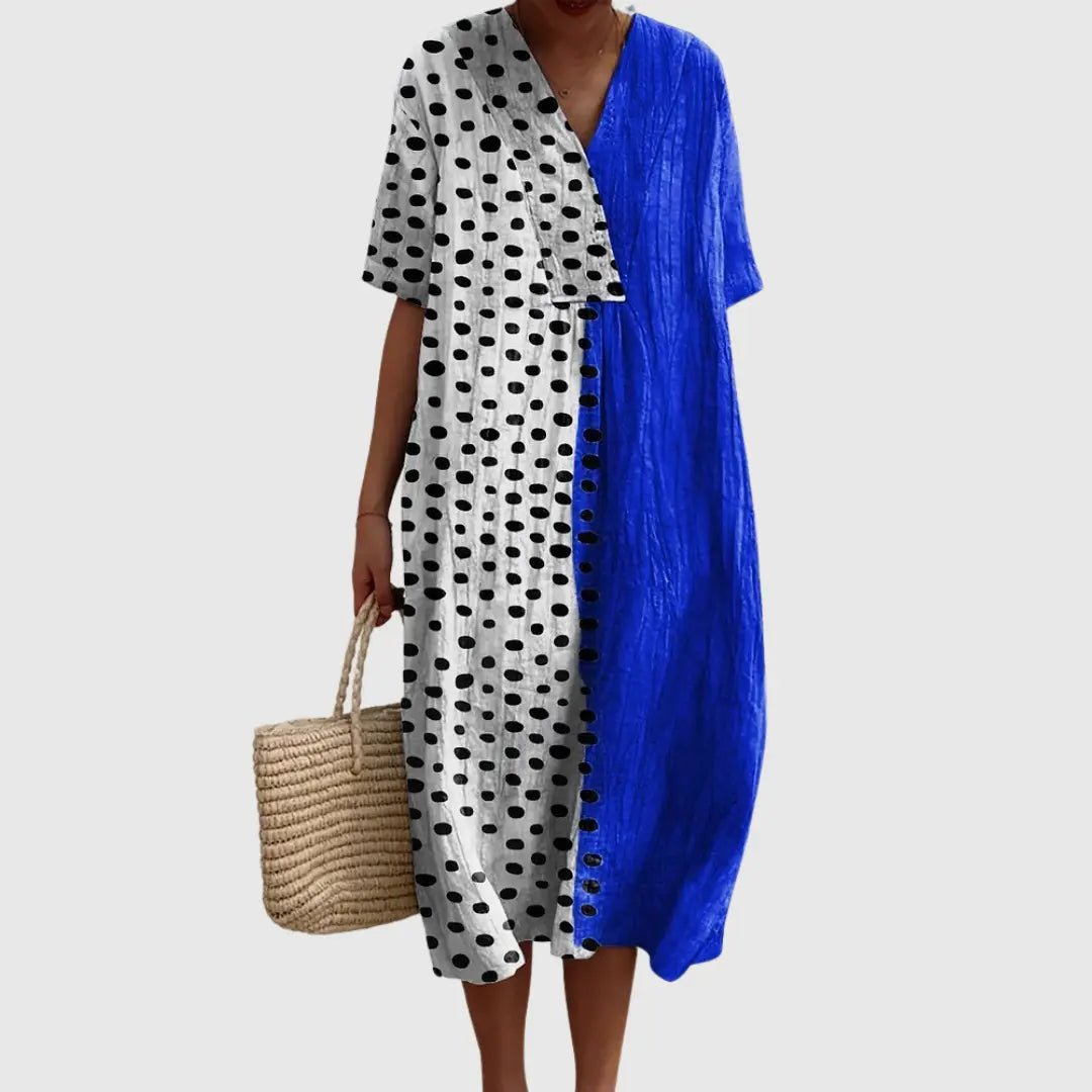 Kaia | Bold Dot & Royal Blue Contrast Dress - Benjamin New York