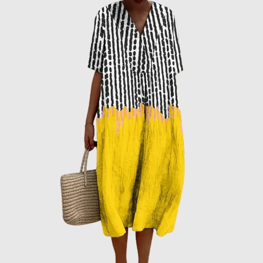 Zaria | Ink Drip Contrast Midi Dress - Benjamin New York
