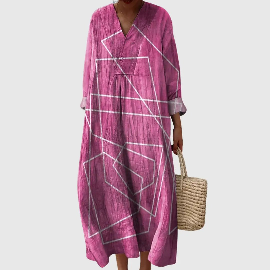 Freya | Abstract Lines Relaxed Fit Maxi Dress - Benjamin New York