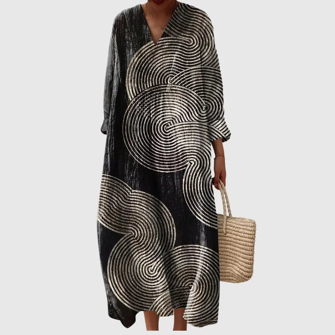 Anya | Midnight Spiral Art Maxi Dress - Benjamin New York