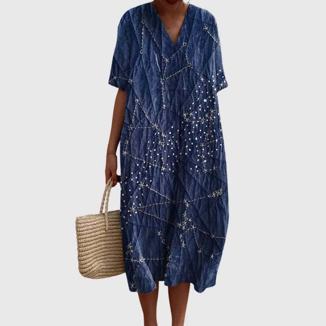 Luna | Celestial Denim - Inspired Midi Dress - Benjamin New York