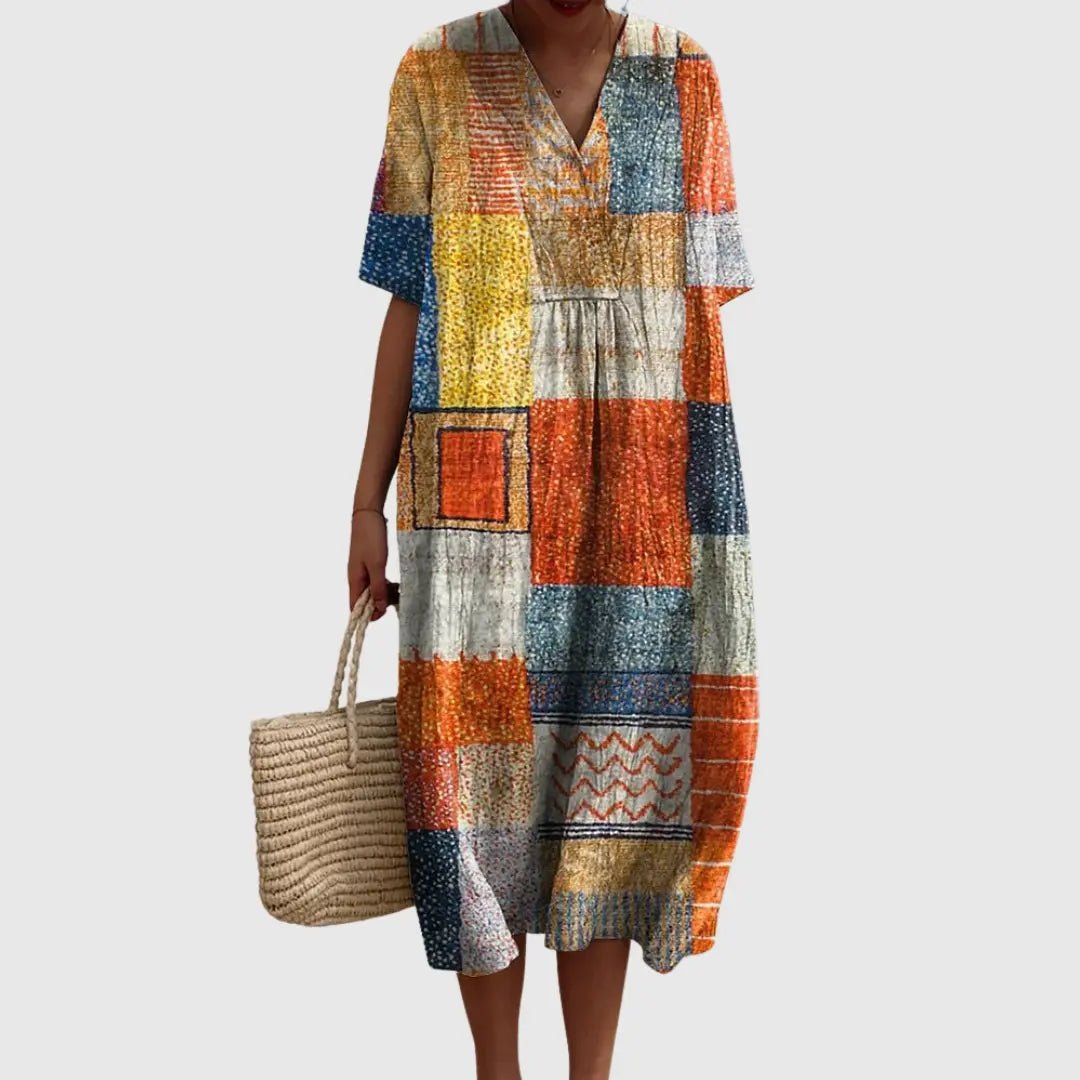 Martha | Artisan Patchwork Print Midi Dress - Benjamin New York