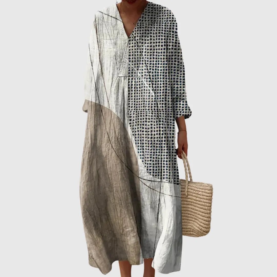 Greta | Neutral Abstract Art Maxi Dress - Benjamin New York