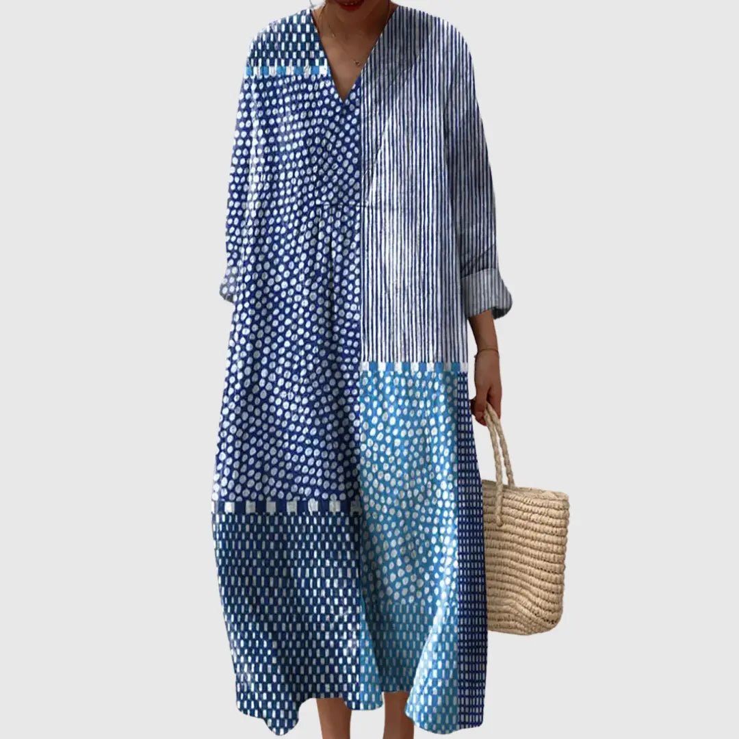 Edith | Patchwork Dots & Stripes Maxi Dress - Benjamin New York
