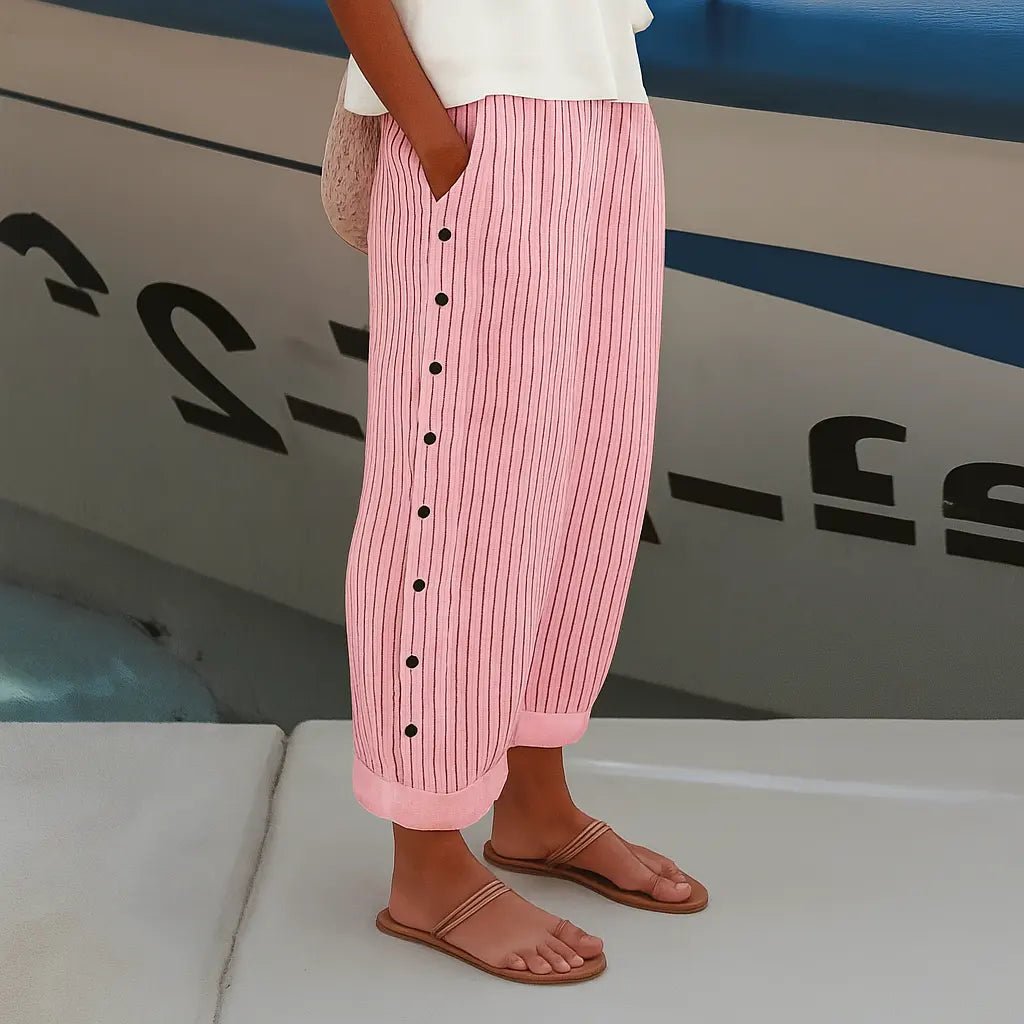 Reese | Coastal Stripe Linen Trousers - Benjamin New York
