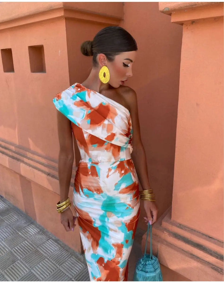 Marina | One - Shoulder Watercolor Bodycon Dress - Benjamin New York