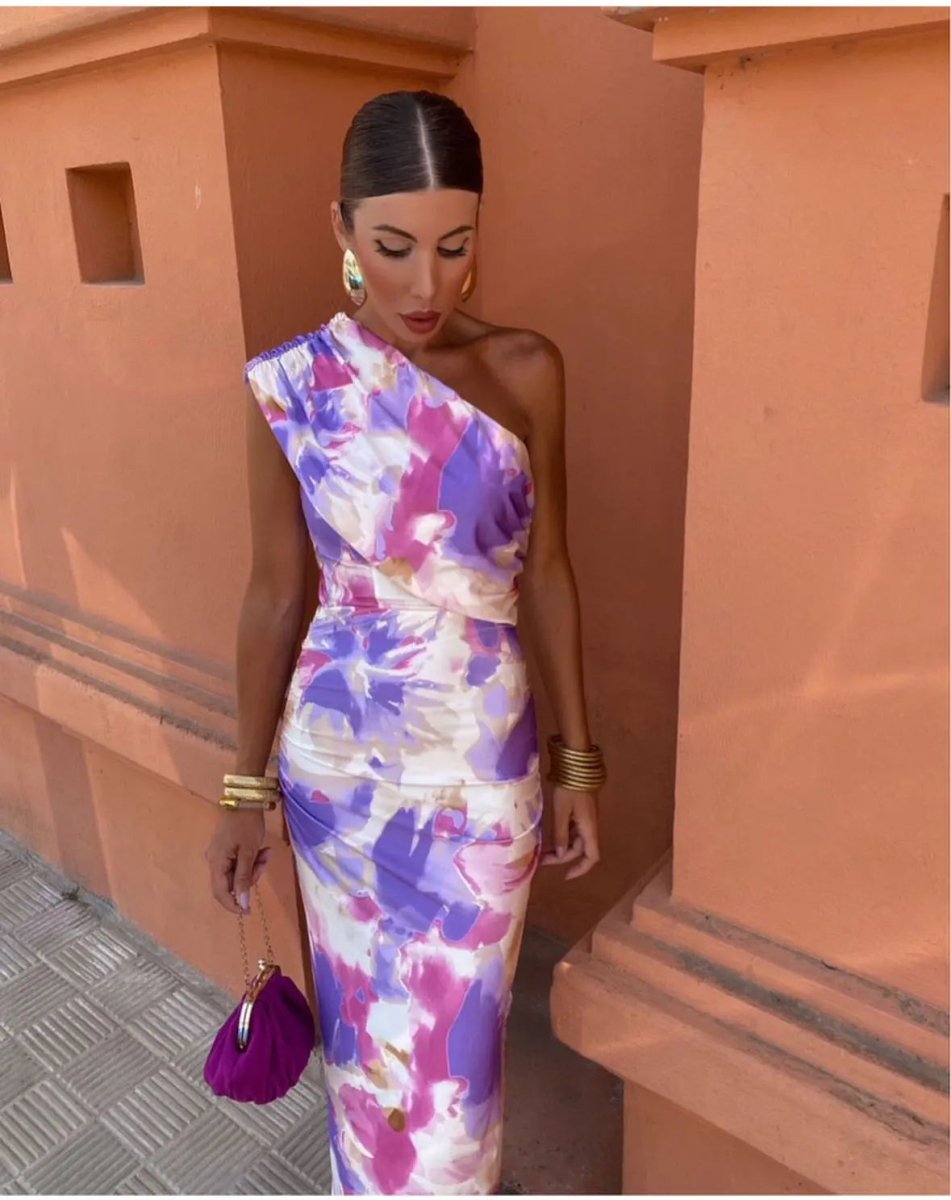 Marina | One - Shoulder Watercolor Bodycon Dress - Benjamin New York