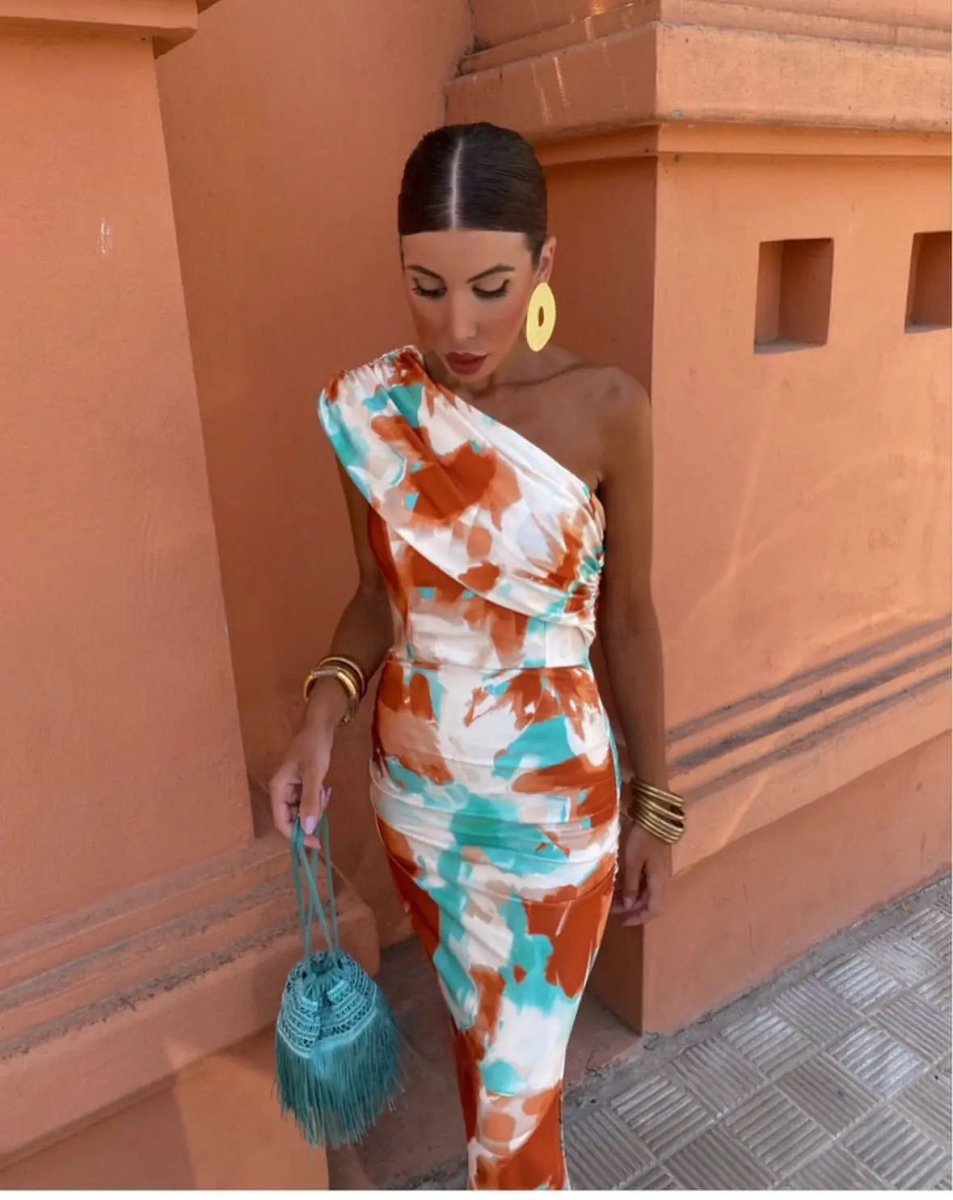Marina | One - Shoulder Watercolor Bodycon Dress - Benjamin New York