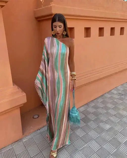 Serena | One - Shoulder Pastel Wave Maxi Dress - Benjamin New York