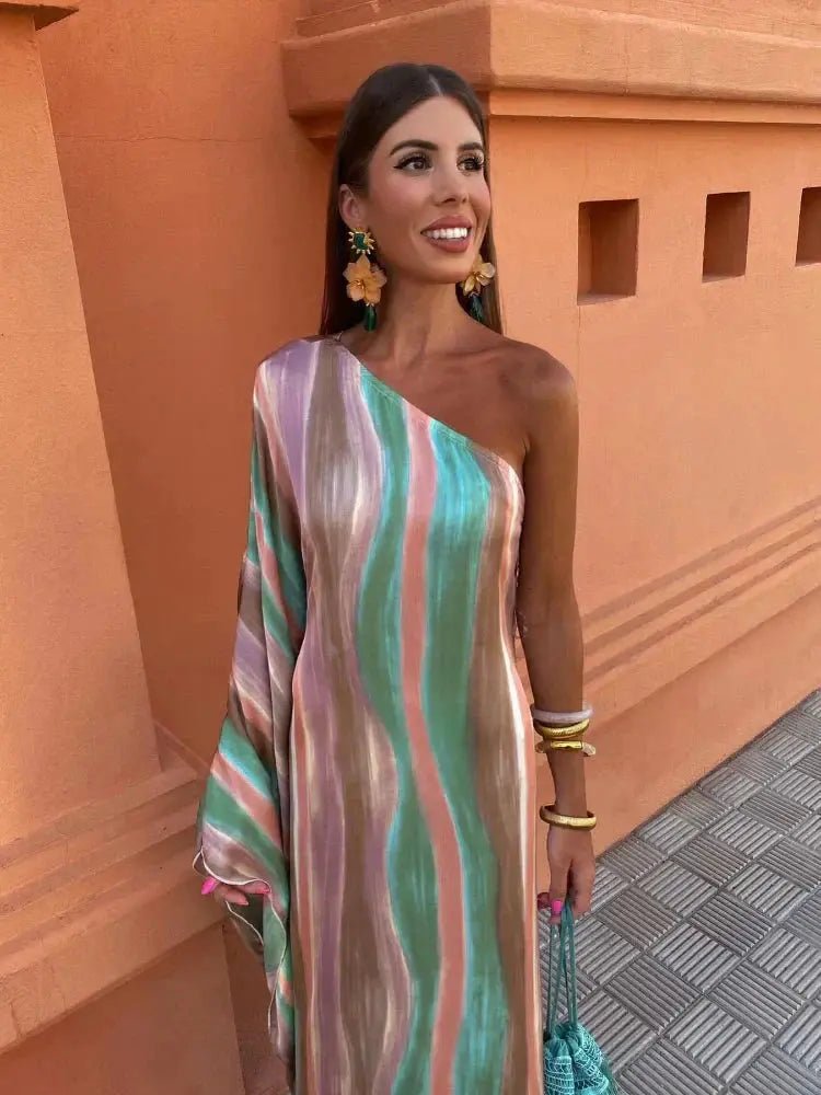 Serena | One - Shoulder Pastel Wave Maxi Dress - Benjamin New York