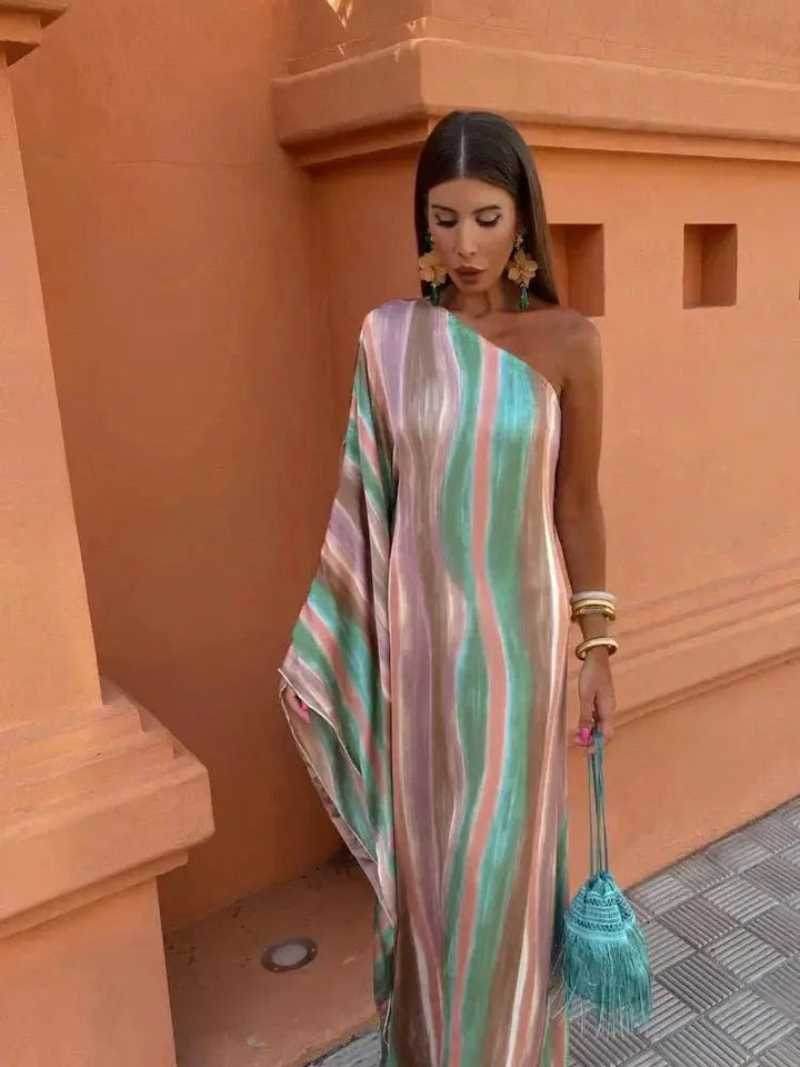 Serena | One - Shoulder Pastel Wave Maxi Dress - Benjamin New York