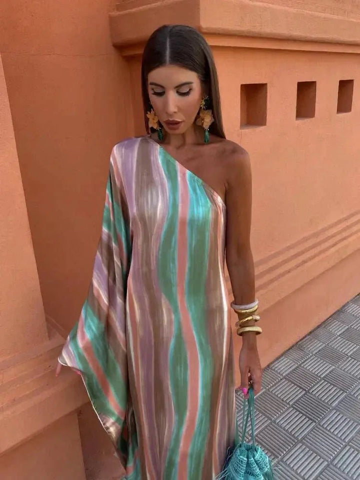 Serena | One - Shoulder Pastel Wave Maxi Dress - Benjamin New York