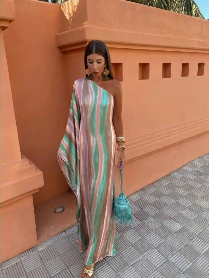 Serena | One - Shoulder Pastel Wave Maxi Dress - Benjamin New York