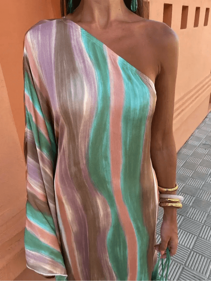 Serena | One - Shoulder Pastel Wave Maxi Dress - Benjamin New York