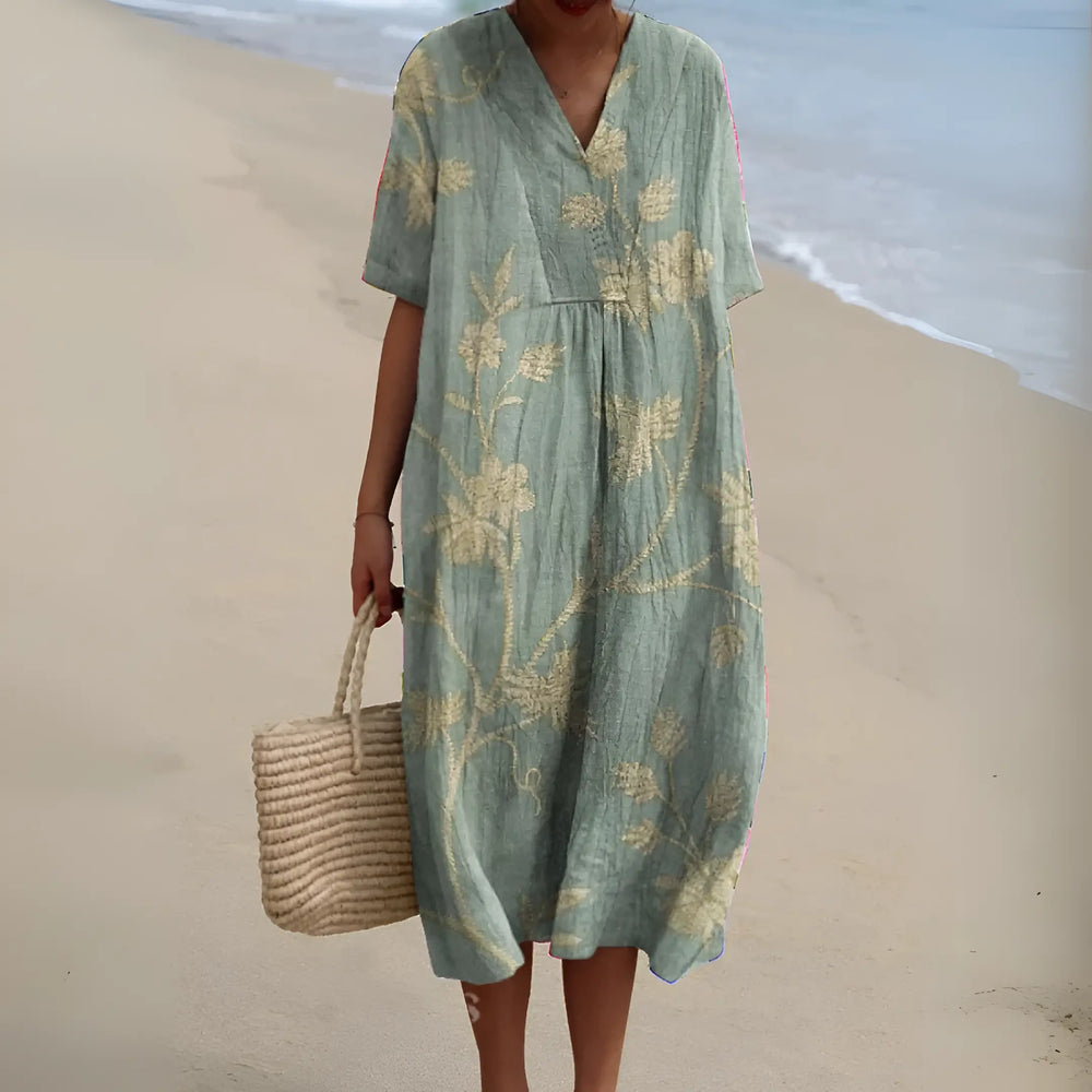 Iris | Sage Vine Embroidered Midi Dress - Benjamin New York