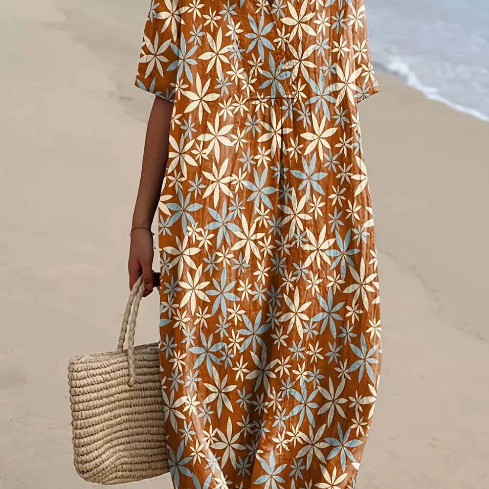 Lola | Rust Floral Breeze Midi Dress - Benjamin New York