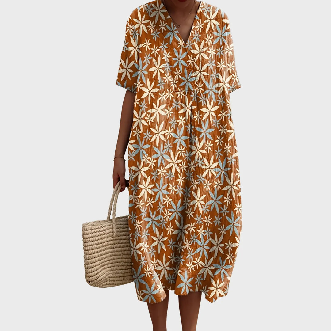 Lola | Rust Floral Breeze Midi Dress - Benjamin New York