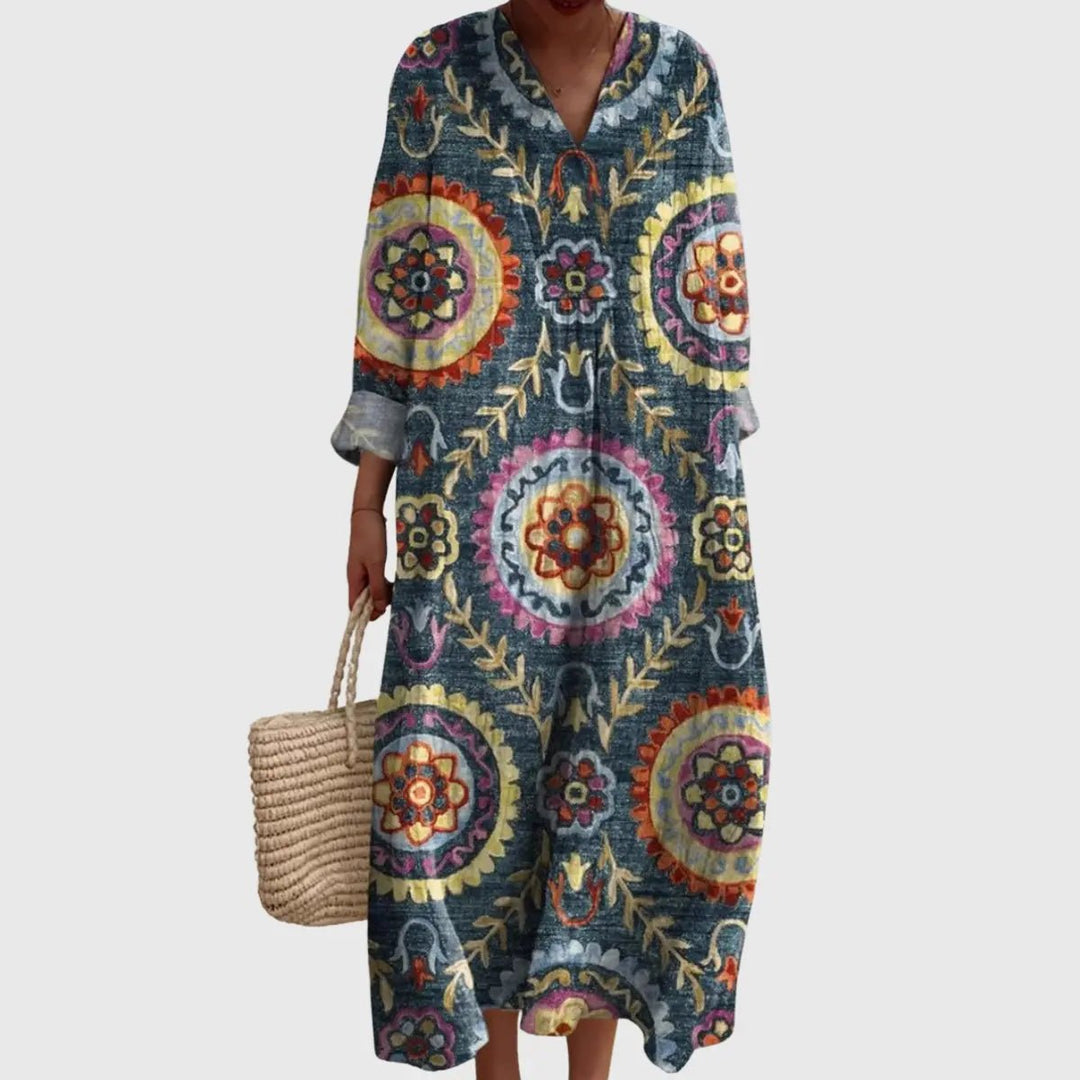 Amara | Boho Medallion V - Neck Maxi Dress - Benjamin New York