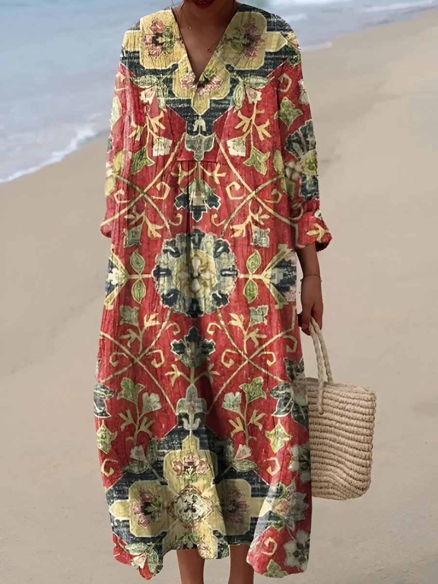 Aria | Bohemian Tapestry Long Sleeve Dress - Benjamin New York