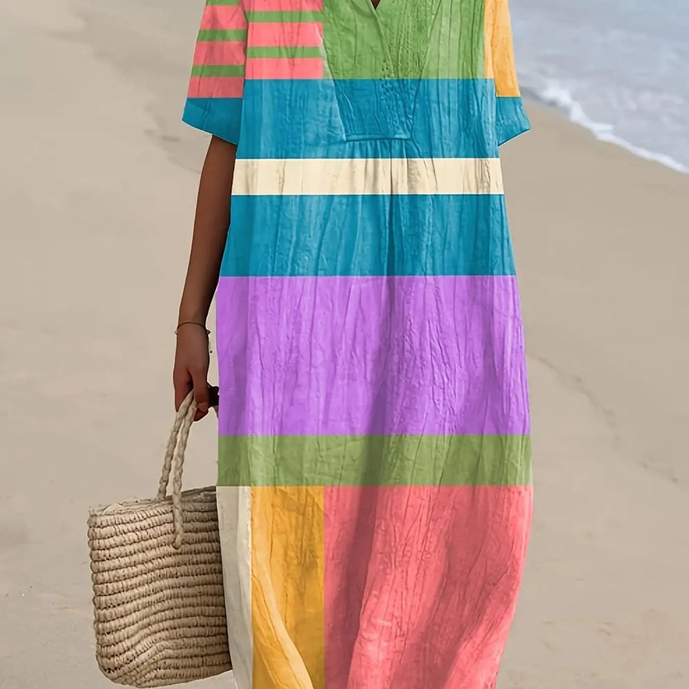 Pippa | Colorblock Breeze V - Neck Midi Dress - Benjamin New York
