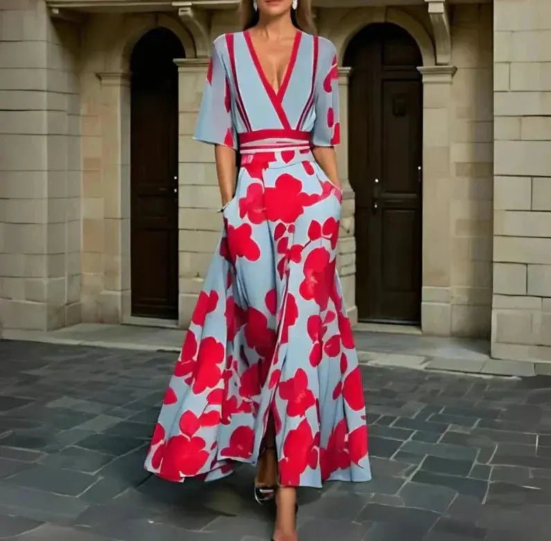 Vivienne | Scarlet Bloom Kimono Maxi Dress - Benjamin New York