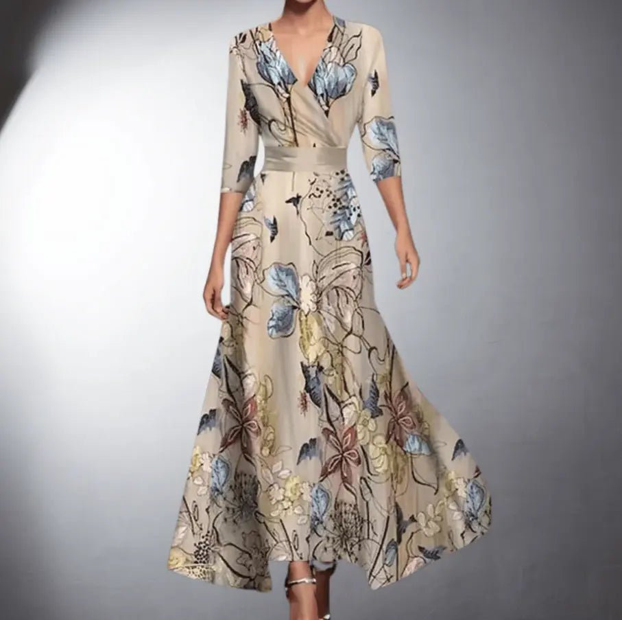 Clarissa | Bold Bloom Satin Wrap Maxi Dress - Benjamin New York