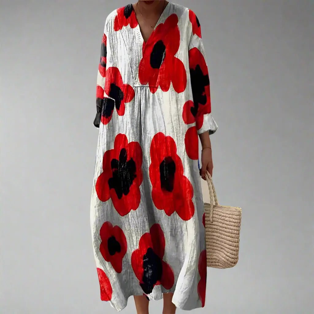Evelyn | Bold Poppy Print Cotton Maxi Dress - Benjamin New York