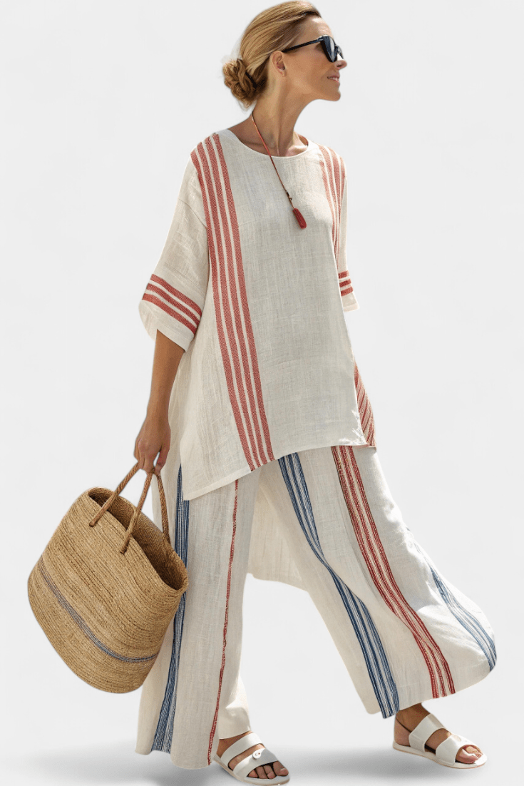 Solvane | Sophisticated Multicolor Striped Top & Mediterranean Pants - Benjamin New York