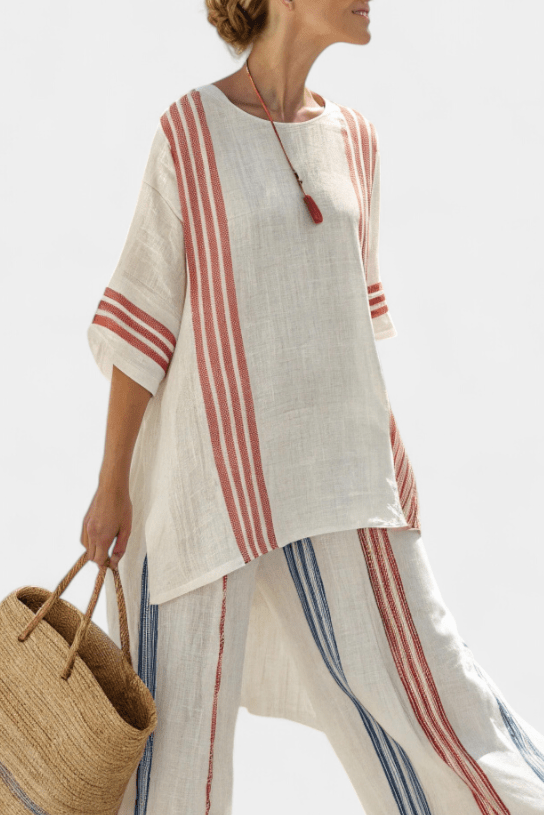Solvane | Sophisticated Multicolor Striped Top & Mediterranean Pants - Benjamin New York