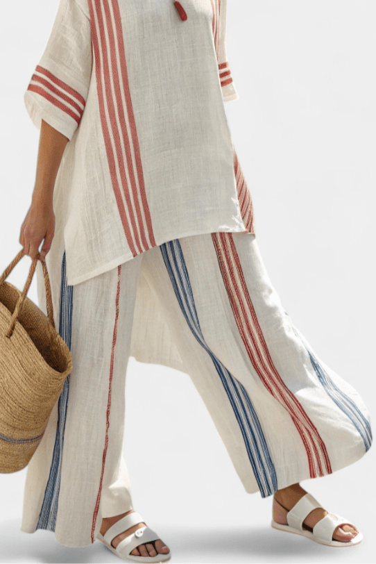 Solvane | Sophisticated Multicolor Striped Top & Mediterranean Pants - Benjamin New York