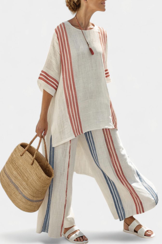 Solvane | Sophisticated Multicolor Striped Top & Mediterranean Pants - Benjamin New York