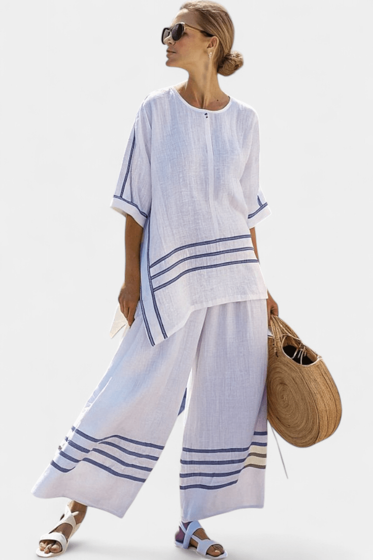 Wynric | Sophisticated Striped Asymmetrical Top & Bold Pants - Benjamin New York