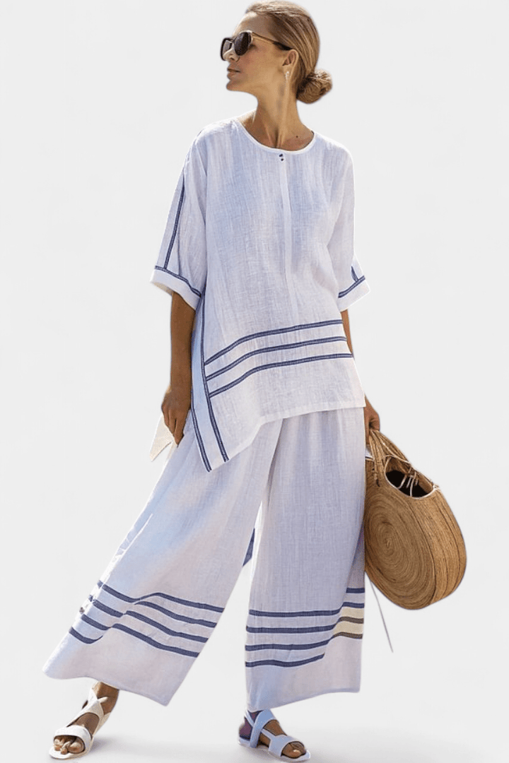 Wynric | Sophisticated Striped Asymmetrical Top & Bold Pants - Benjamin New York