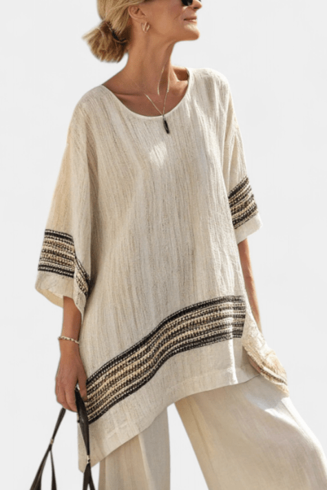 Harlowe | Elegant Black - Striped Linen Top & Flowing Pants - Benjamin New York