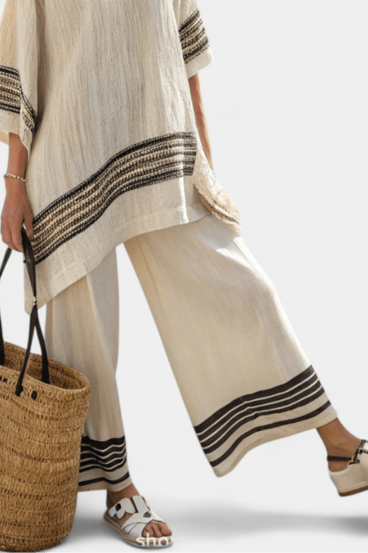 Harlowe | Elegant Black - Striped Linen Top & Flowing Pants - Benjamin New York