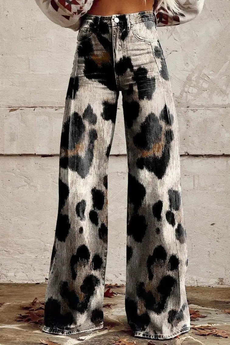 Darcie | Wild Spirit High - Waisted Leopard Wide - Leg Jeans - Benjamin New York