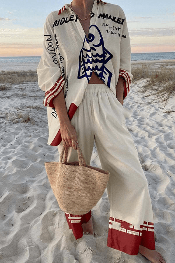 Olivia | Azure Fish Linen Set - Benjamin New York