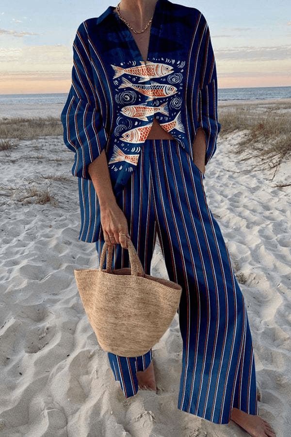 Beatrice | Blue Koi Linen Set - Benjamin New York