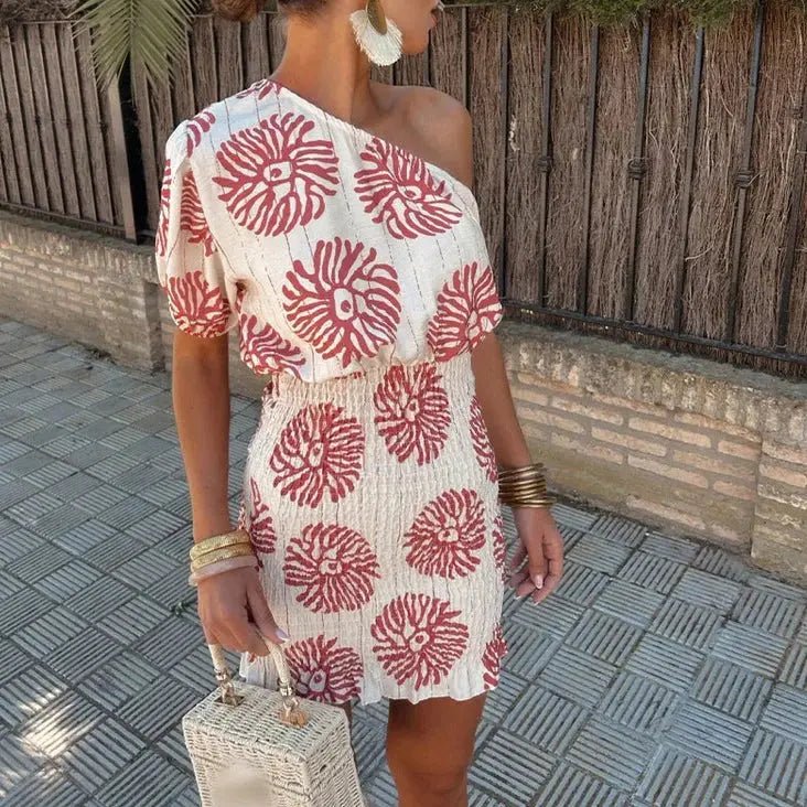 Romy | One - Shoulder Boho Smocked Mini Dress - Benjamin New York