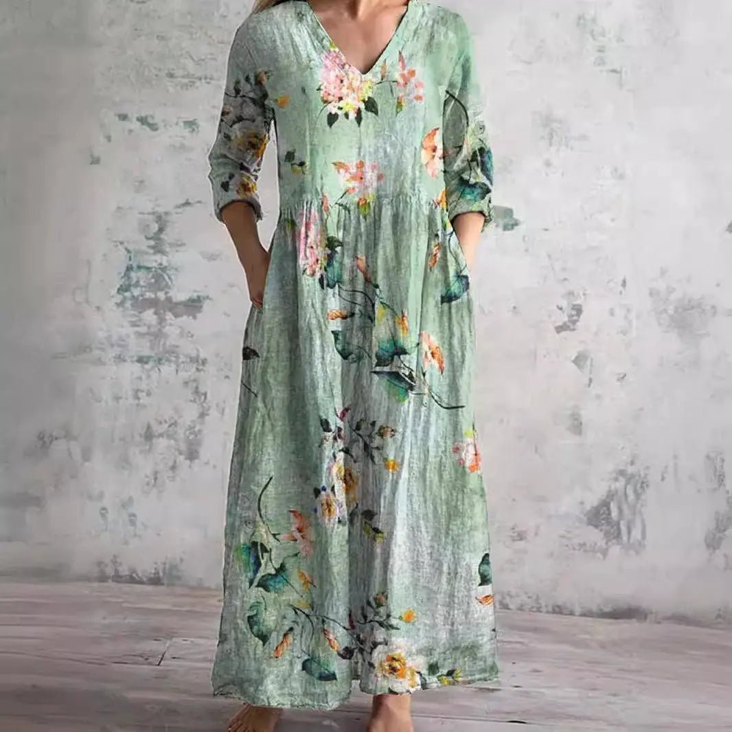 Carla | Summer Dress with V - Neck and Floral Pattern - Benjamin New York