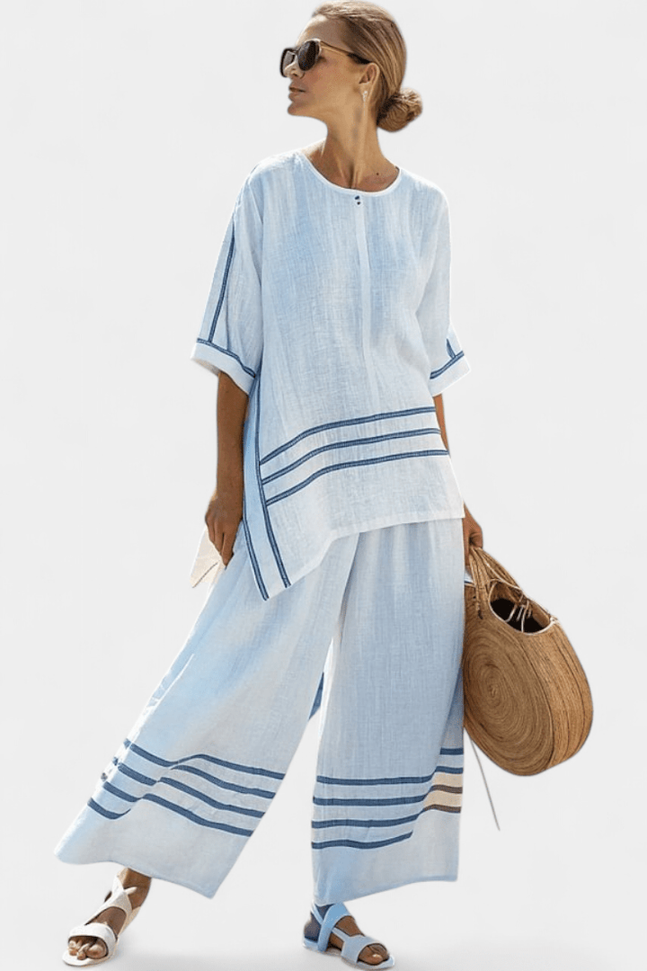 Wynric | Sophisticated Striped Asymmetrical Top & Bold Pants - Benjamin New York