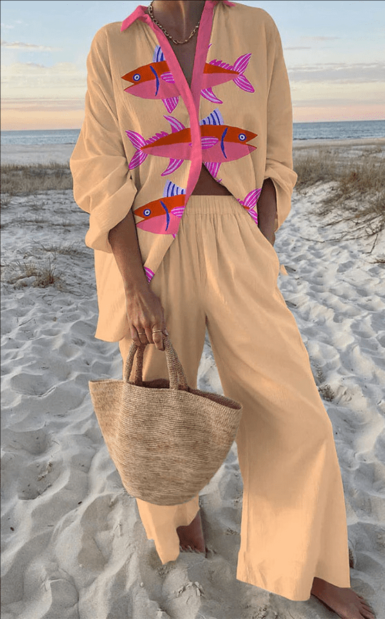 Charlotte | Pink Fish Loungewear Set - Benjamin New York