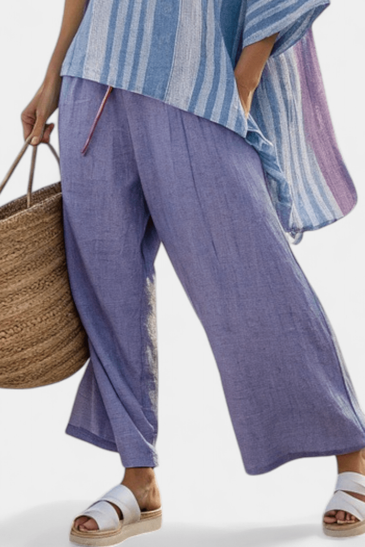 Zellora | Elegant Lavender & Sky Blue Top & Linen Pants - Benjamin New York
