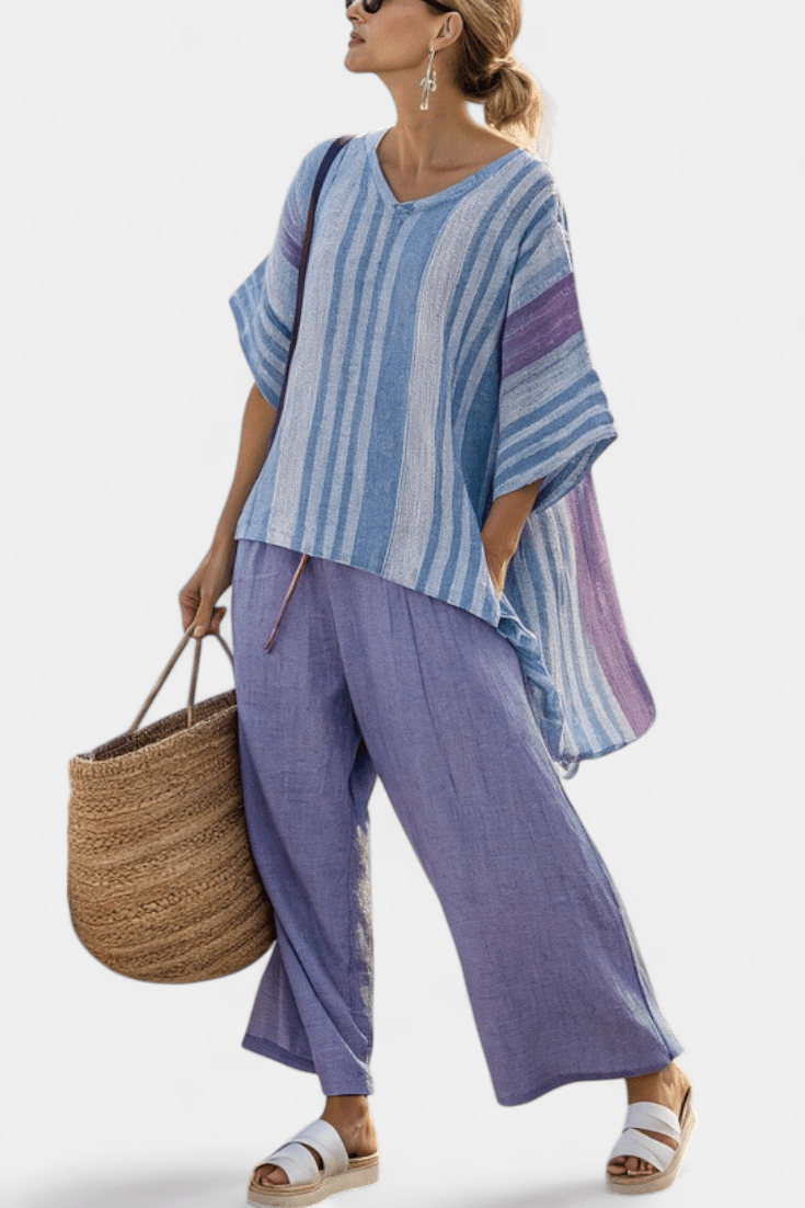 Zellora | Elegant Lavender & Sky Blue Top & Linen Pants - Benjamin New York