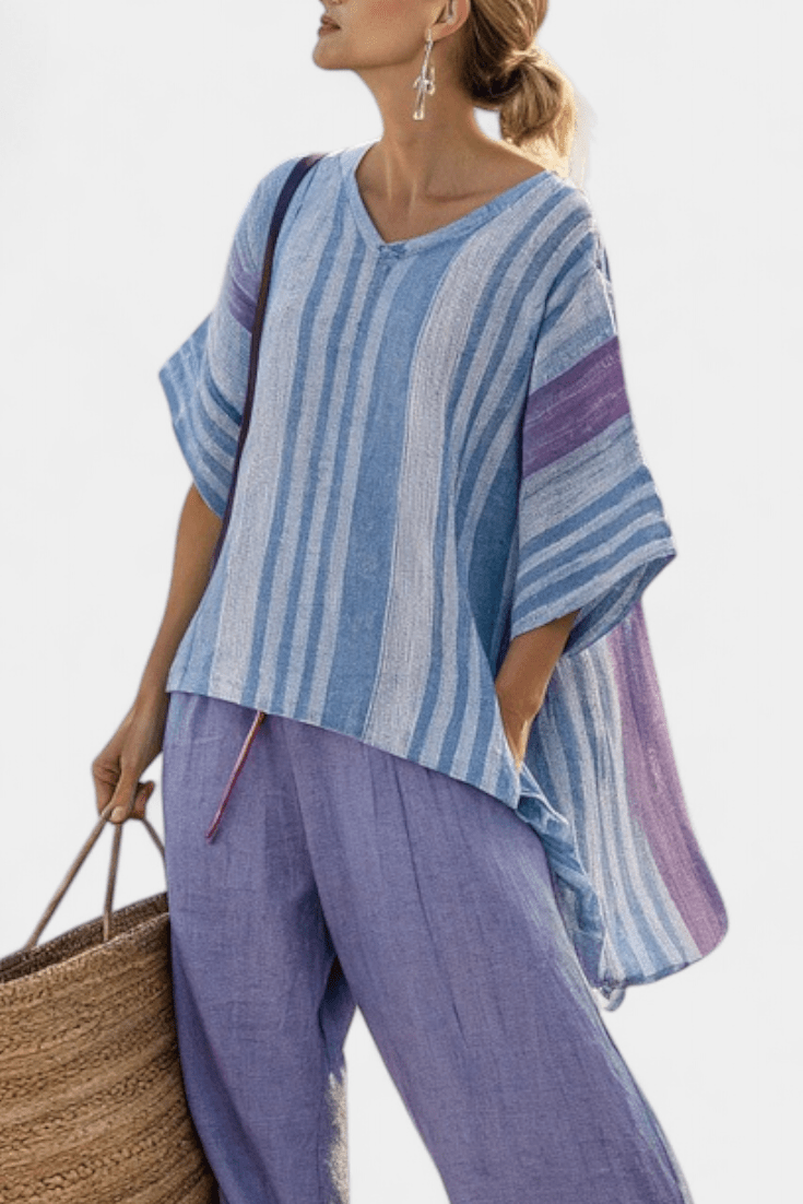 Zellora | Elegant Lavender & Sky Blue Top & Linen Pants - Benjamin New York